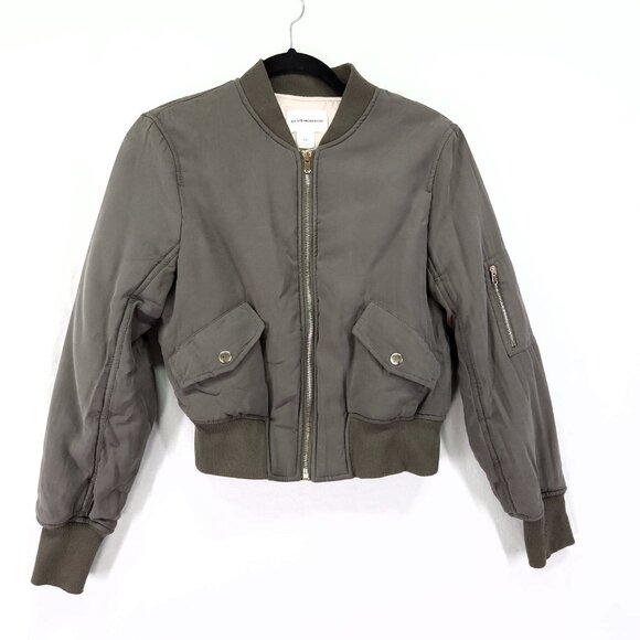 Club Monaco Bomber Jacket Womens Size Small Full Zip Olive Green Pockets - Picture 1 of 11